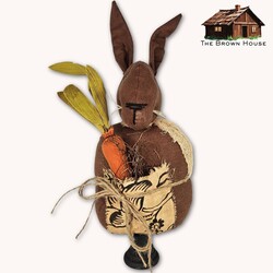 Brown Fabric Bunny Doll with Carrot In Pocket On Stand - 16"
