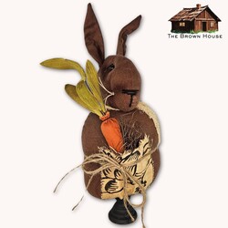 Brown Fabric Bunny Doll with Carrot In Pocket On Stand - 16"