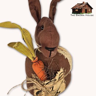 Brown Fabric Bunny Doll with Carrot In Pocket