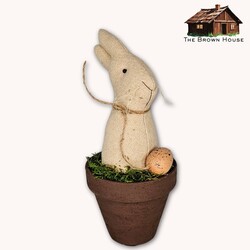 Bunny In Burgundy Flower Pot with Egg - 10"