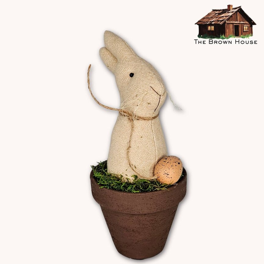 Bunny In Burgundy Flower Pot with Egg - 10"