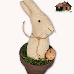 Bunny In Burgundy Flower Pot with Egg - 10"