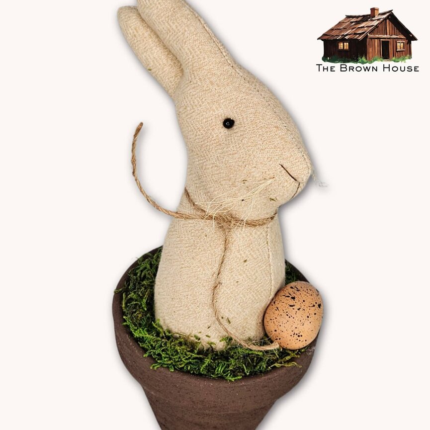 Bunny In Burgundy Flower Pot with Egg - 10"