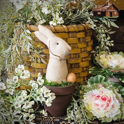 Bunny In Burgundy Flower Pot with Egg - 10"