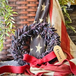 Wool Felt Wreath Mixed Stripe with Seeded Strawberry Bow - 9"