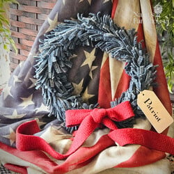 Wool Felt Wreath Coverall Blue with Seeded Strawberry Bow - 9"