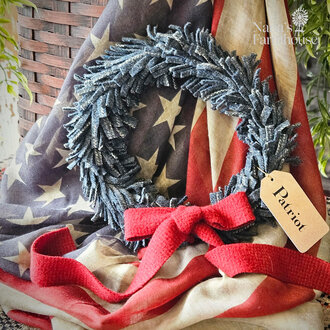 Coverall Blue Wool Felt Wreath with Seeded Strawberry Bow - 9"