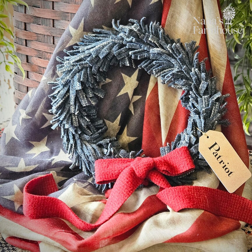 Wool Felt Wreath Coverall Blue with Seeded Strawberry Bow - 9"