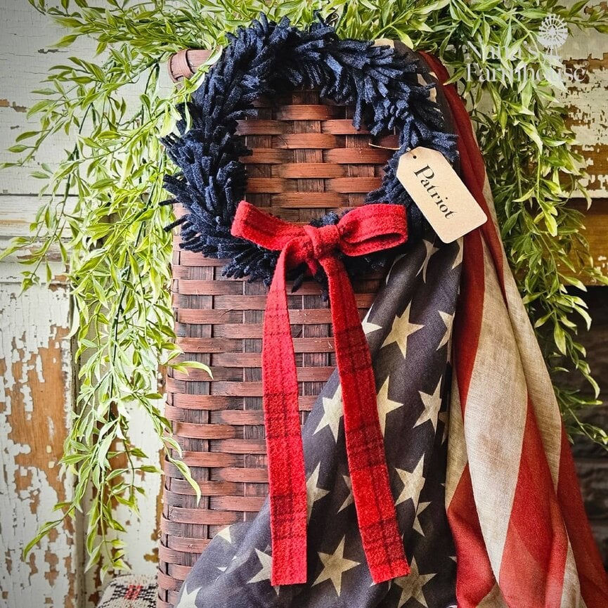 Wool Felt Wreath Navy with Red Velvet Bow - 9"