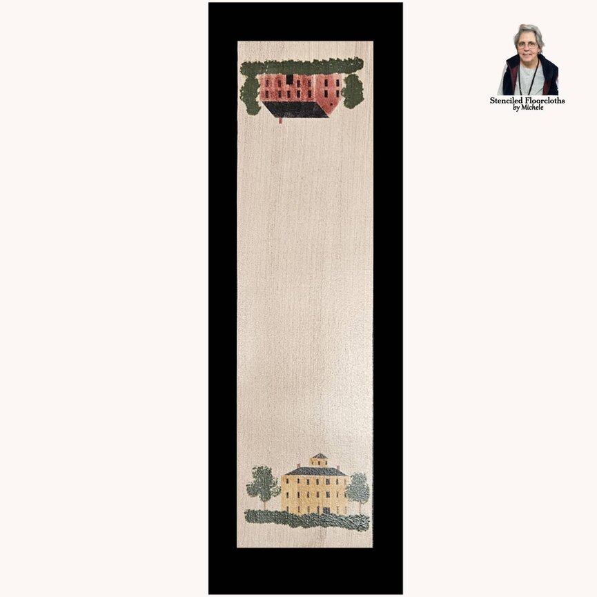 Primitive Salt Box Houses Table Runner Floor Cloth - 36" x 12"