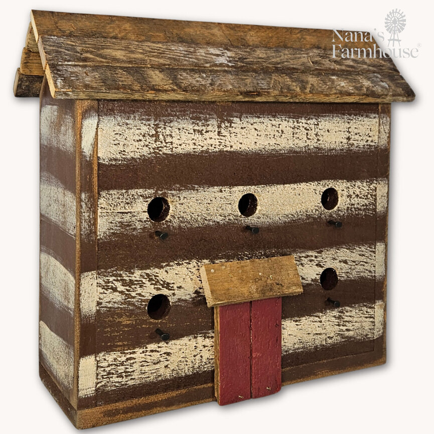 Log Cabin Red Door 5 Hole Bird House - 14.5" x 15 T x 5.5"