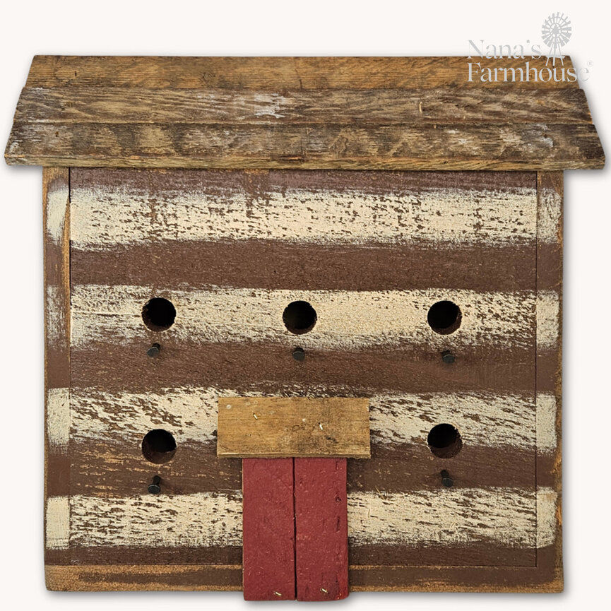 Log Cabin Red Door 5 Hole Bird House - 14.5" x 15 T x 5.5"