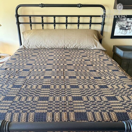 Westbury Bed Cover Black over Mustard - Various Sizes