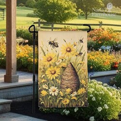 Bee Skep & Daisies Double Sided Garden Flag - 12.5 W x 17.25 T