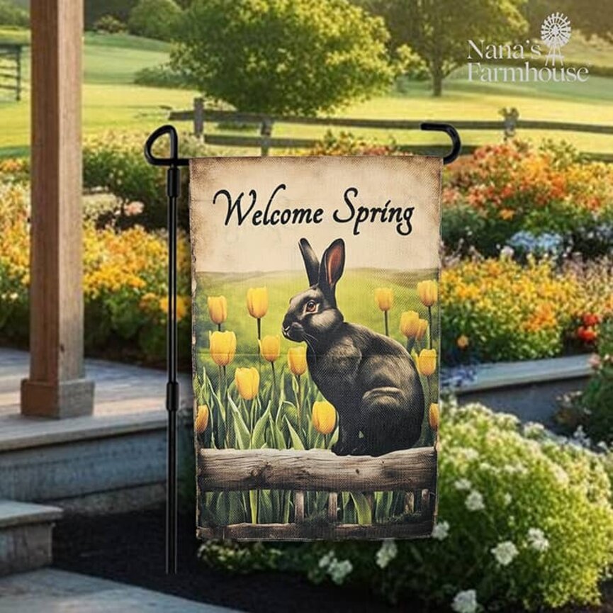 Welcome Spring Bunny Double Sided Garden Flag - 12.5 W x 17.25 T
