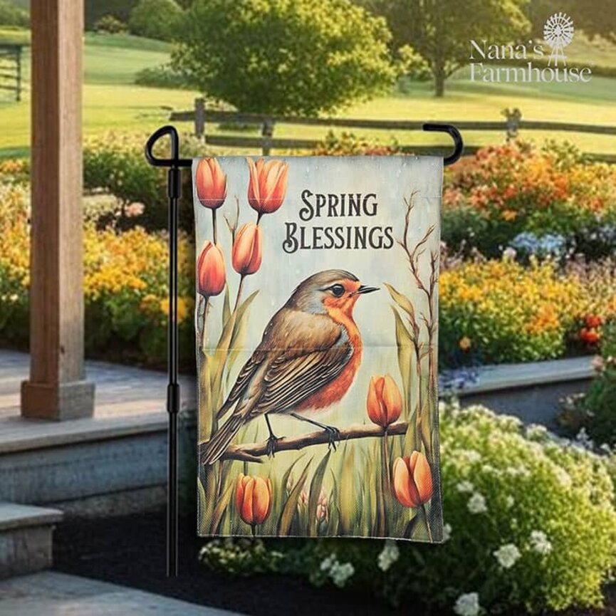 Spring Blessings Bird Double Sided Garden Flag - 17.25" x 12.5"