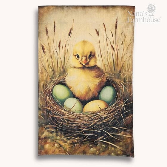 Primitive Chick In Nest Garden Flag