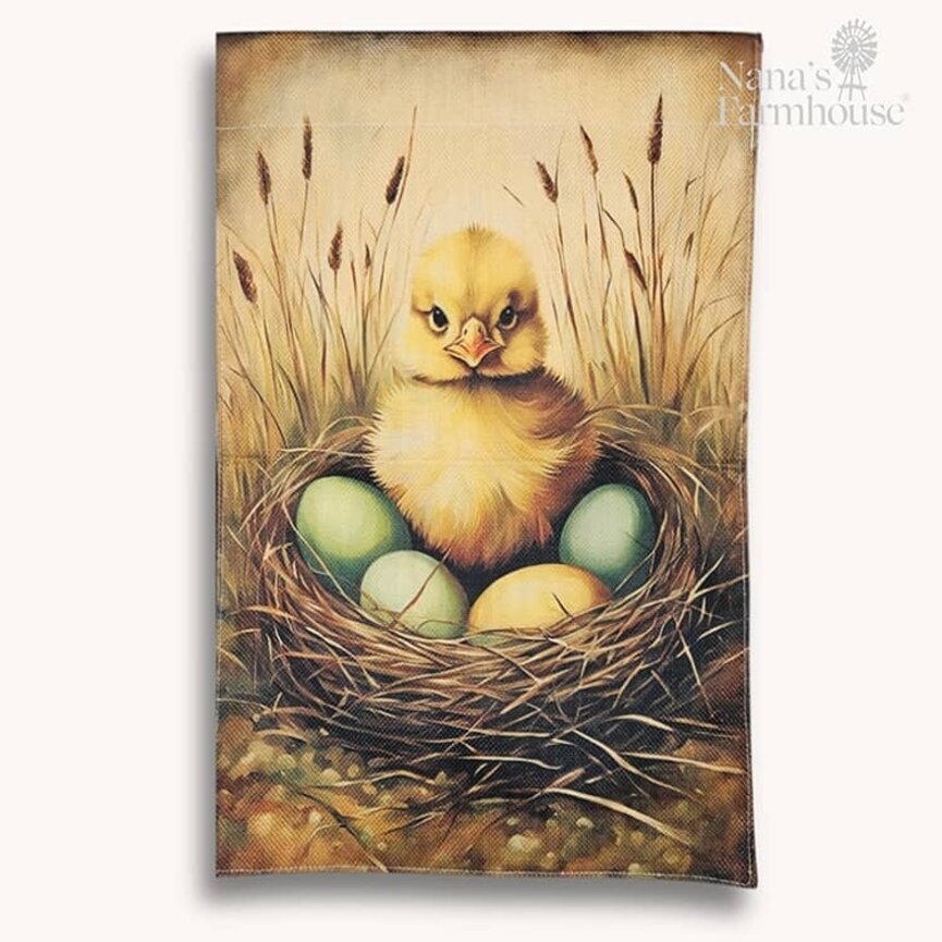 Primitive Chick In Nest Double Sided Garden Flag - 17.25" x 12.5"
