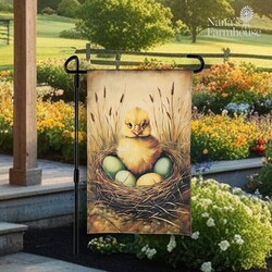 Primitive Chick In Nest Double Sided Garden Flag - 17.25" x 12.5"