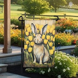 Yellow Tulip Bunny Double Sided Garden Flag - 17.25" x 12.5"
