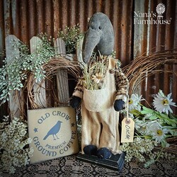 Oscar Boy Crow Tan Grain Sack Overalls with Flowers In Pocket - 16.5"