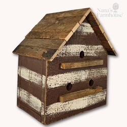 Cabin Bird House Lath Roof 3 Hole - 14"x12"x 9.5"
