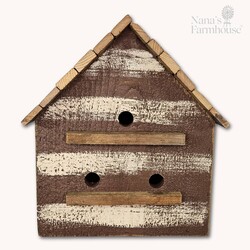 Cabin Bird House Lath Roof 3 Hole - 14"x12"x 9.5"
