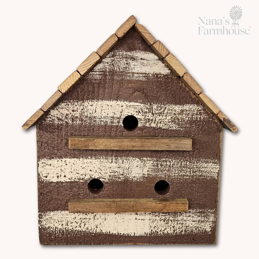 Cabin Bird House Lath Roof 3 Hole - 14"x12"x 9.5"