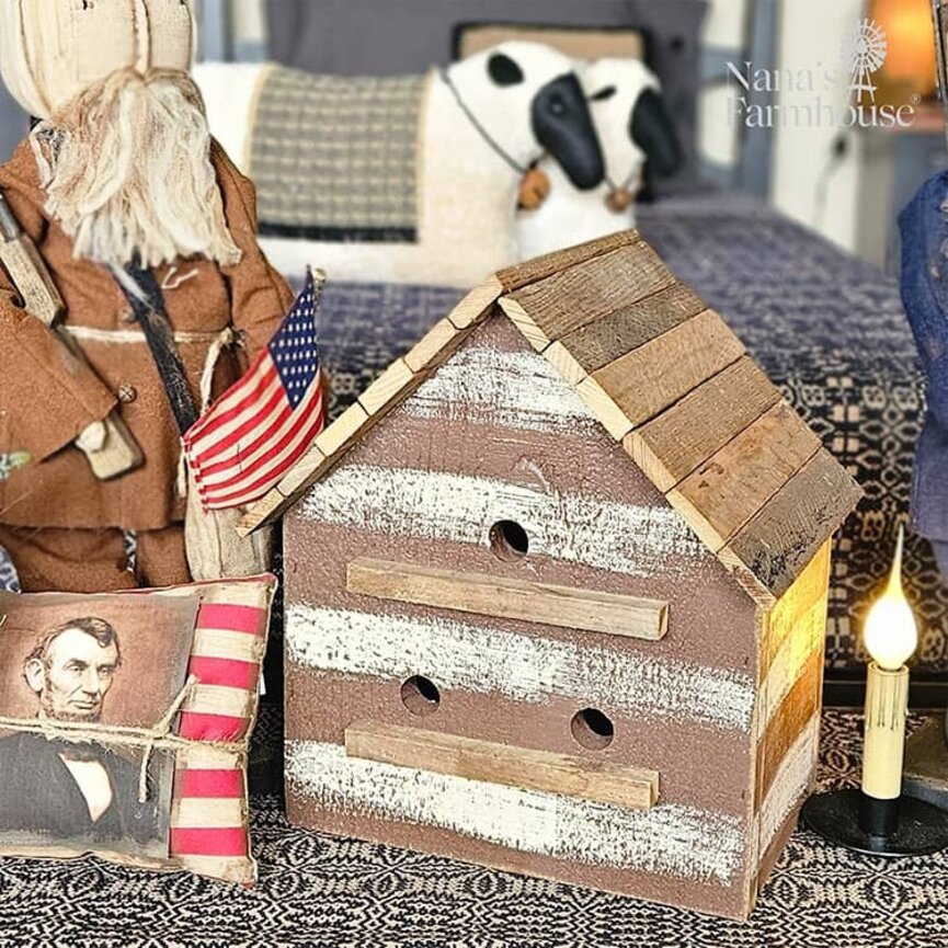 Cabin Bird House Lath Roof 3 Hole - 14"x12"x 9.5"