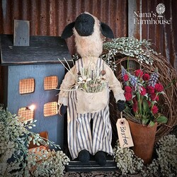 Baxter Boy Sheep Blue Ticking Overalls Flowers -17"