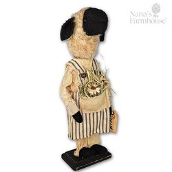 Dorothy Girl Sheep Doll in Blue Ticking Apron with Flowers - 16.5"