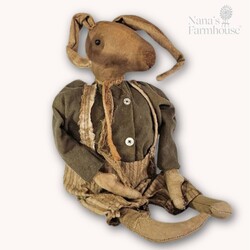 Shelf Sitter Boy Rabbit Flop Earred Tan Striped Pants with Suspenders - 19"