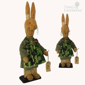 Mia Rabbit in Checked Dress & Green Shamrock Apron