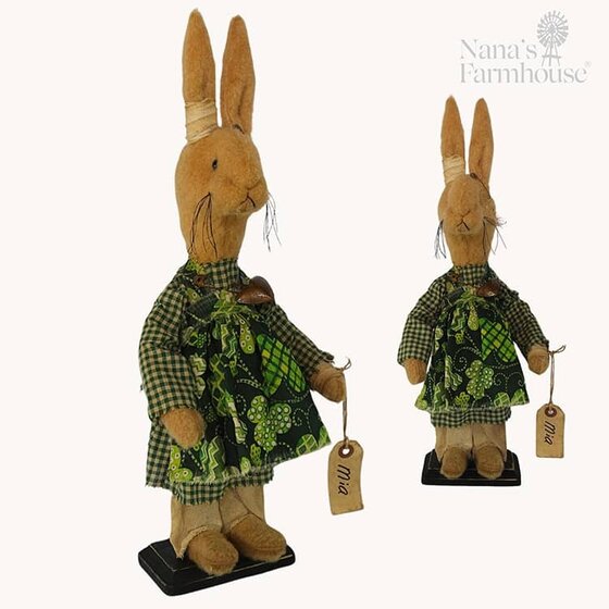 Mia Rabbit in Checked Dress & Green Shamrock Apron