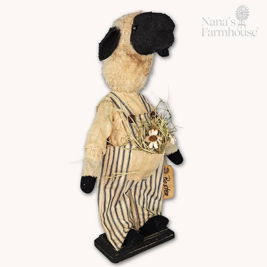 Baxter Boy Sheep Blue Ticking Overalls Flowers -17"