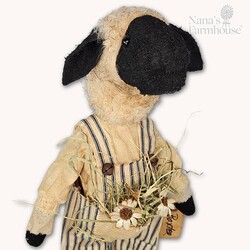 Baxter Boy Sheep Blue Ticking Overalls Flowers -17"