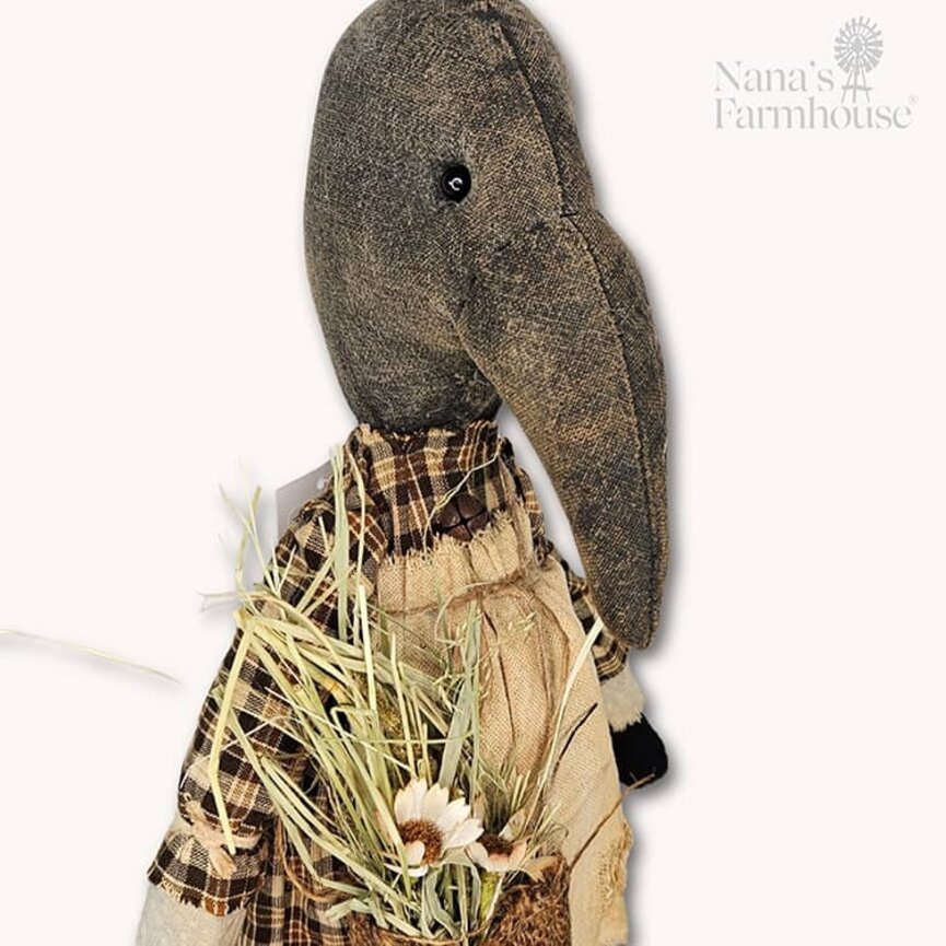 Olive Girl Crow Brown Plaid Dress with Long Bag Of Flowers - 16.5"