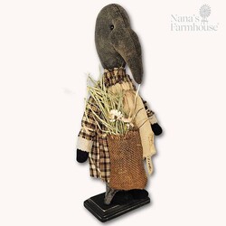 Olive Girl Crow Brown Plaid Dress with Long Bag Of Flowers - 16.5"