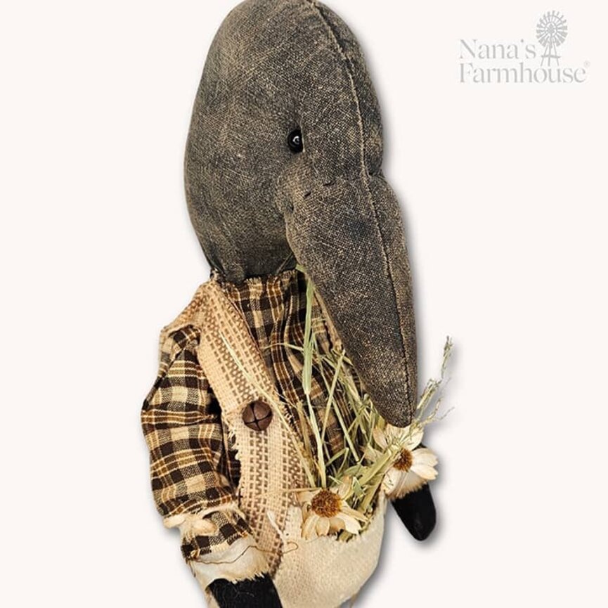 Oscar Boy Crow Tan Grain Sack Overalls with Flowers In Pocket - 16.5"