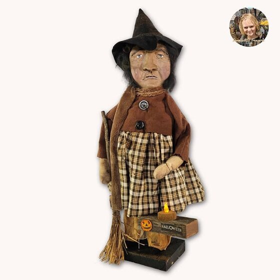 Witch Halloween Lantern with Tea Light - Clay Face