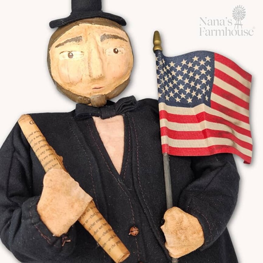 Abe Lincoln Holding Rolled Scroll & American Flag - 21"
