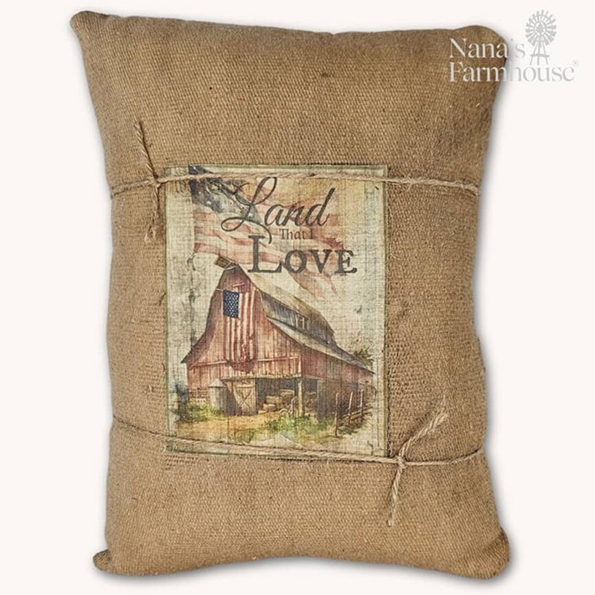 Burlap Picture Pillow Land That I Love - 10.5" x 7.5"