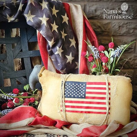 Sheep with American Flag Pillow