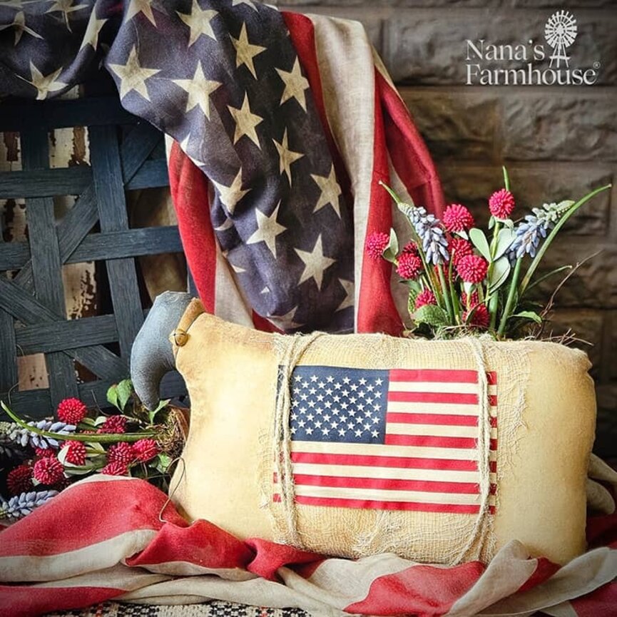Sheep with American Flag Pillow - 14" x 7"