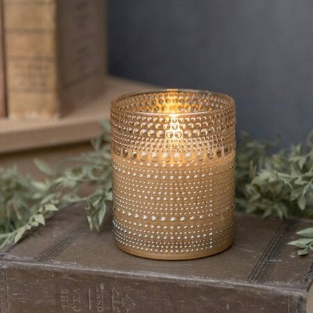 Champagne Dotted Glass 3D Flame Candle - 4"