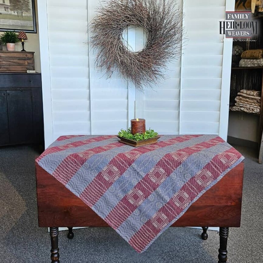 Twill Table Square Whig Rose Denim Blue & Burgundy Stripe - 50" x 50"