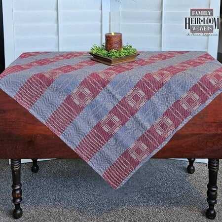 Whig Rose Denim Blue & Burgundy Stripe Twill Table Square - Large