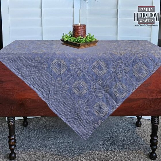 Whig Rose Denim Blue Twill Table Square - Large