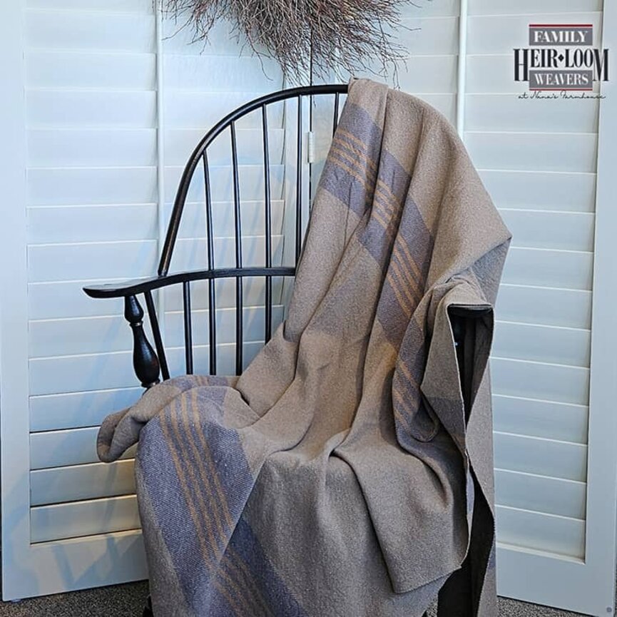 Twill Blanket Throw Sheep's Gray with Carmel & Wide Stripe Denim Blue - 50" x 75"