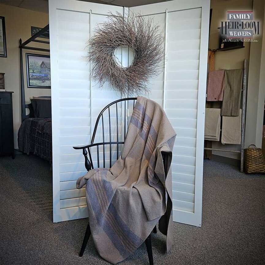 Twill Blanket Throw Sheep's Gray with Carmel & Wide Stripe Denim Blue - 50" x 75"